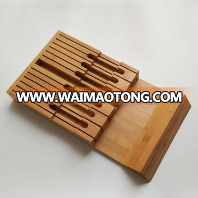 High Quality In Drawer Bamboo Wooden Knife Block Holds 12 Knives Storage Organizer