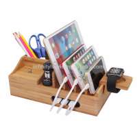 Multi use docking station wooden bamboo desk organizer for charging