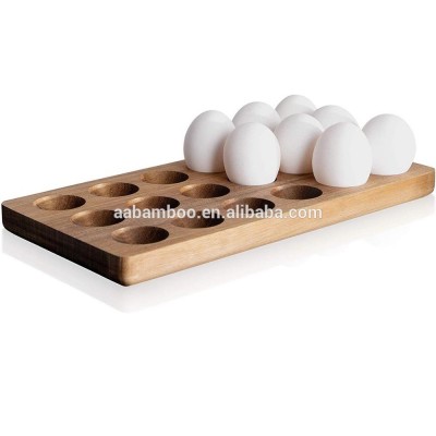 Bamboo Wooden Egg Holder Tray For Kitchen Refrigerator, Countertop Display or Storage Container