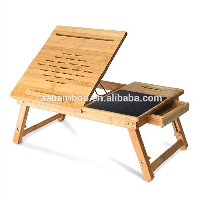 Comfort ergonomic multifunctional wooden mobile computer lap stand folding foldable portable adjustable bamboo laptop desk