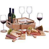 Picnic gifts wood bamboo cheese platter tray serving wine set house warming with storage slide-out drawer