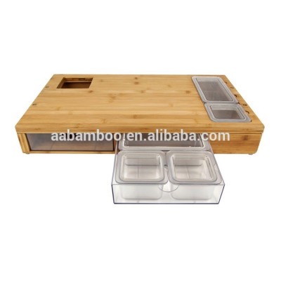 Wood Bamboo kitchen cutting board with storage containers tray drawer