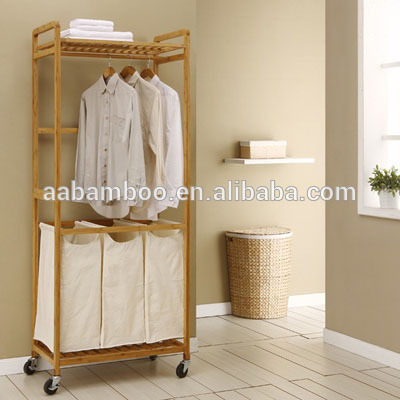 New Style Bamboo Laundry Cart / Laundry Hamper With wheels