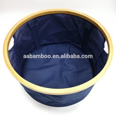 Foldable Bamboo Frame Fabric Collapsible Storage Laundry Basket