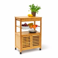 Bamboo wooden  trolley cart cabinet storage trolley with wheels kitchen furniture