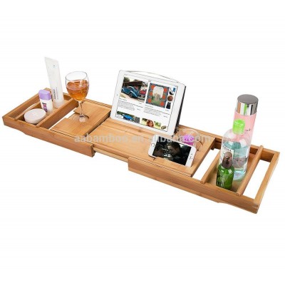 Natural Bamboo Bath Tub Caddy with Removable Serving Tray, Phone and Tablet Compartments, Spa Tray Shower Bath Tub