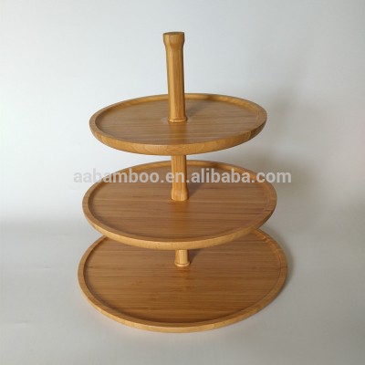 wholesale bamboo wooden round food 3 tier serving tray