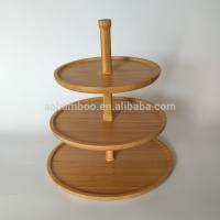 wholesale bamboo wooden round food 3 tier serving tray