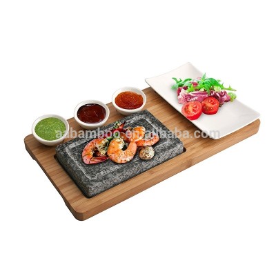 bamboo serving platter with grill stone ceramic side dish sauce bowls