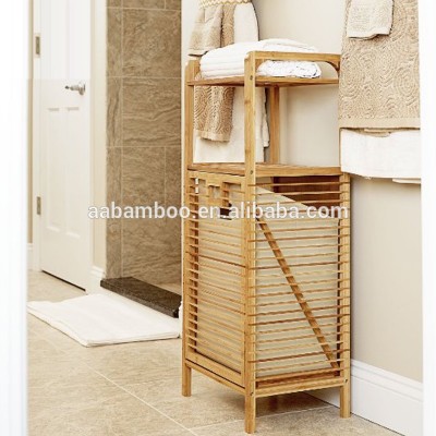 Foldable Canvas Laundry Hamper Wooden Bamboo Laundry Basket with Handles and Legs