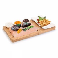 Bamboo Serving Platter with Salt Slab for Deluxe Tabletop Barbecue