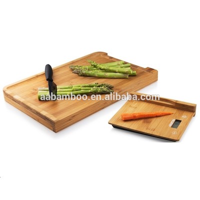 Wooden bamboo cutting board with kitchen digital scale