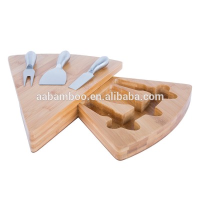 Wholesale Triangle Shaped Bamboo Cheese Board With Slide Out Hidden Drawer