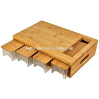 Wooden bamboo cutting board with plastic removable drawer boxes