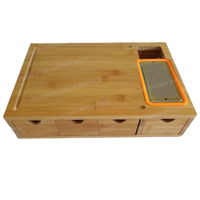 Grater and kitchen large durable wooden bamboo cutting board with 4 storage drawer containers