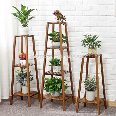 Floor-standing multilayer flower display bamboo wood indoor plant rack