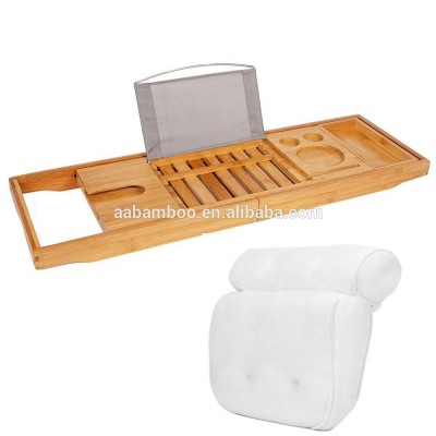 Bamboo extendable bath board tray for bathtub bathroom shower bath tray with pillow