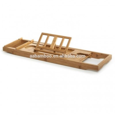 Wooden bathroom bamboo bath caddy tray with book holder stand