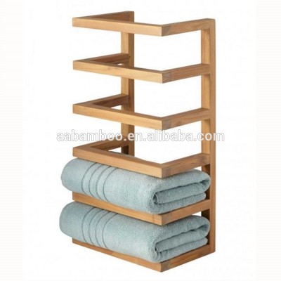 Wood bamboo bathroom wall mounted towel rack