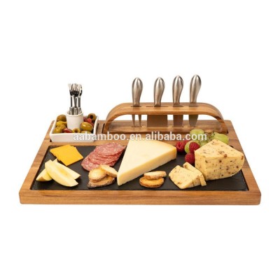 Bamboo cheese board set , cheese tray with slate and tool holder