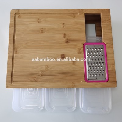 Large bamboo wooden cutting board with grater prep containers