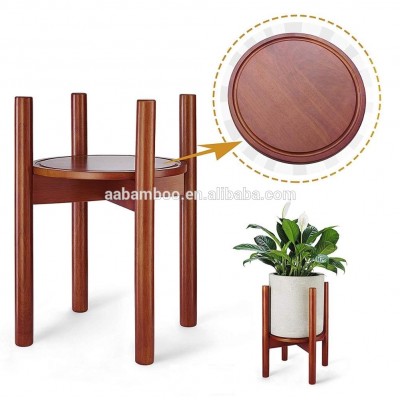 Modern adjustable bamboo wood midcentury house plant stand with plant saucer