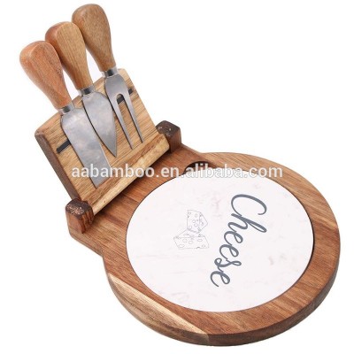 Wholesale custom unique smart portable bamboo ceramic cheese board with knife set