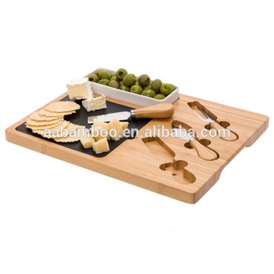 Beautiful high quality 100% natural slate bamboo cheese charcuterie board with knife set